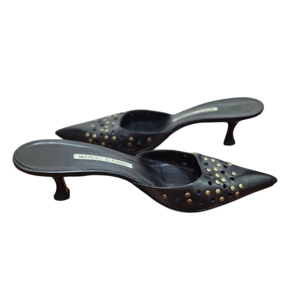 Manolo Blahnik Leather Lasercut Accents Mules Women's Size EU40| US 9.5 - Picture 8 of 14